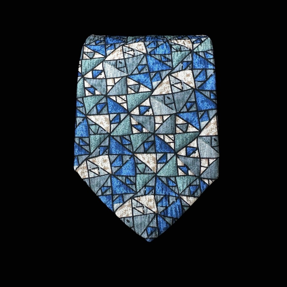 Cocktail Collection Wine Under Microscope Blue Geometric Silk Mens Tie